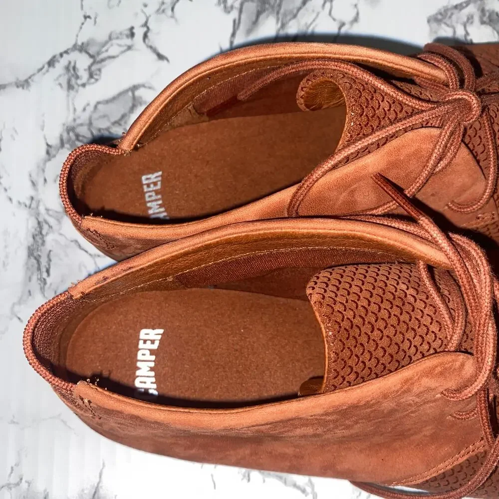 Camper Brown Nubuck Suede Leather Right Lightweight Ankle Booties Size 38 US 8